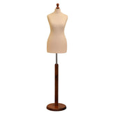 Display Guru Female Uk Size 10/12 Dressmakers Tailors Dummy Mannequin , Cream Torso Bust with Dark Wood Round Base